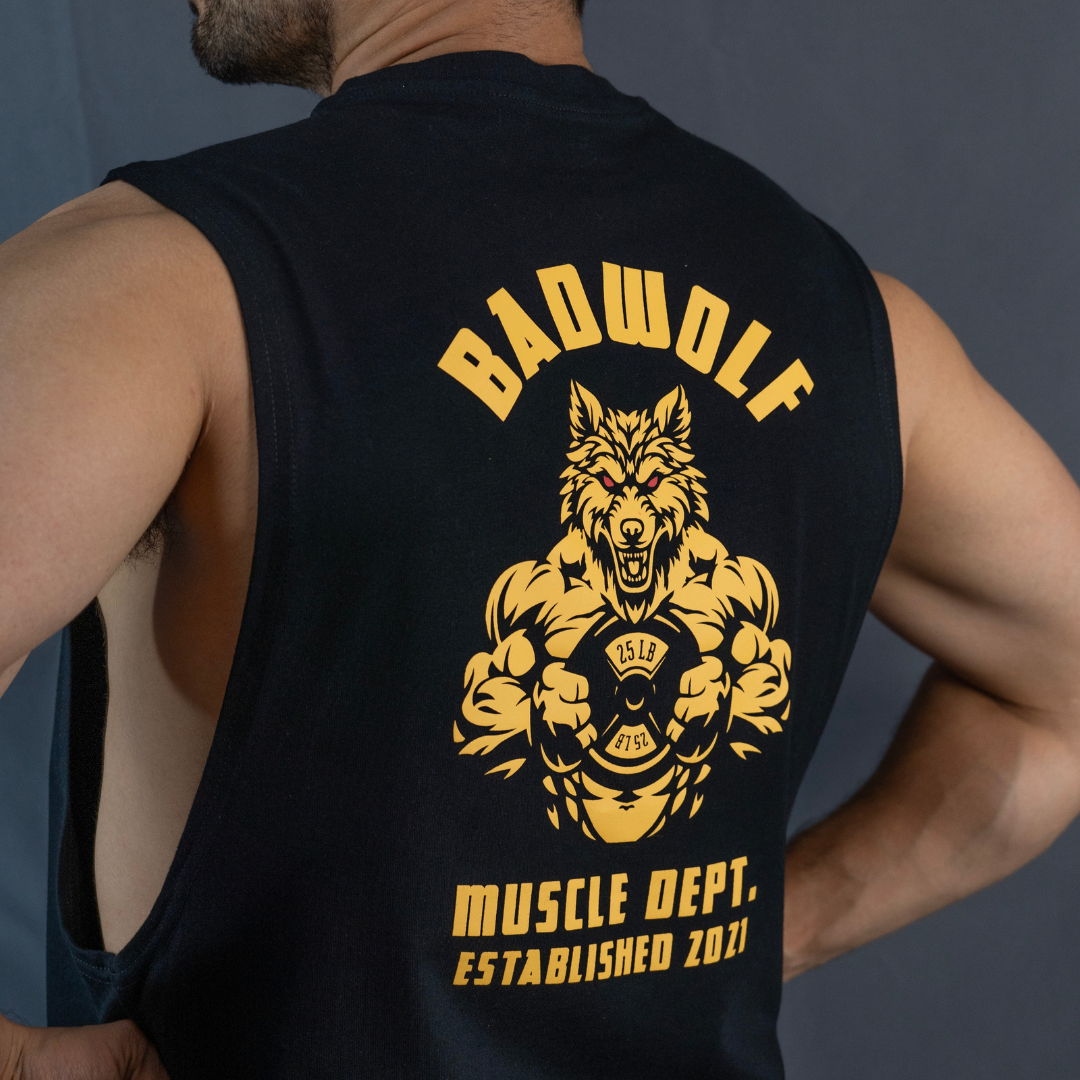 TANK TOP GOLD WOLF NEGRO