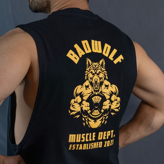 TANK TOP GOLD WOLF NEGRO